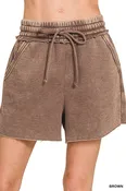 Acid Wash Fleece Drawstring Shorts With