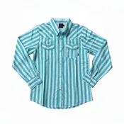 2 Rowels Ranch Boys' Youth Turquoise and White Long Sleeve Performance Snap Shirt