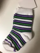 0-12 month assorted white socks with green and purple designs