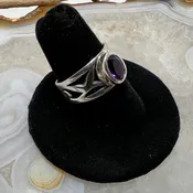 Amethyst Oval Faceted Bezel Set Ring (Size 7)