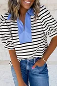 Blue collar striped blouse