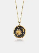 Alloy Inlaid Zircon Sun & Moon Necklace