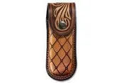 3D Leather Knife Sheath Closed Diamond Floral Brown