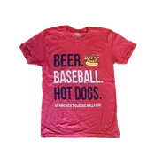 108 Stitches Ladies Beer Baseball Hot Dogs Red Tee