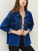 Knit Denim Crop Shacket