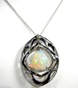 18K Opal Pendant Solid White Gold Chain Appraised Made In USA