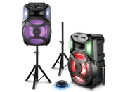 CLUB12 Rechargeable Pair of Wireless 12" Bluetooth LED Speaker Package with Wireless Mic & Party Light