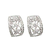 14K White Gold Diamond Floral Huggie Earrings