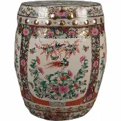 18” PORCELAIN GARDEN STOOL ROSE MEDALLION