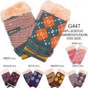 ARGYLE PATTERN FINGERLESS MITTENS - 12 pr pack