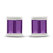 Baguette-Cut Amethyst 2-Stone Studs Sterling Silver