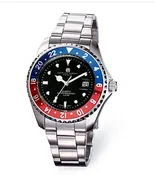 Charles Hubert Paris: Stainless Steel Black Dial Red/Blue Bezel Watch