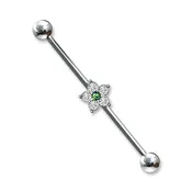 5 CZ Flower with Opal Glitter Center 316L Surgical Steel Industrial Barbell
