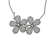 18K White Gold Diamond Double Flower Necklace