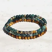 "Abundance & Prosperity" Moss Agate and Smoky Quartz Delicate Bracelet Set
