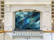 Abstract Cloud Tempered Glass Kitchen Backsplash Panel