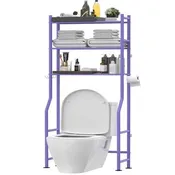 3-Tier Over-Toilet Storage Rack with 4 Hooks and Paper Holder, Carbon Steel, 26 x 8.6 x 64