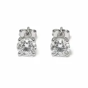 1.16 Ct Total Round Cut Lab Grown Diamond Stud Earrings - IGI Certified E-F/VS, 14K White Gold