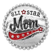 20MM All Star Mom Snap Silver Plated with Red Enamel