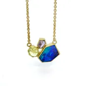 Ali Dumont 18k Gold Cluster Opal and Sapphire Pendant Necklace
