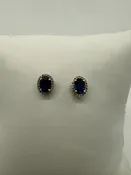 10K White Gold Stud Earrings with Blue and White Stones