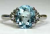 Aquamarine Ring 14K White Gold Natural Untreated Made in the USA