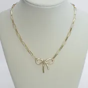 Bow Necklace - Short dainty paperclip chain in gold
