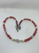 #24 Rhodochrosite, Pearl, and Herkimer Diamond Necklace