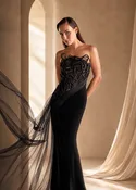 MNM COUTURE G2116 – Corded Embroidery Strapless Evening Gown