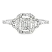 14 Karat White Gold 0.42 Carat Diamond Baguette and Round Vintage-Inspired Halo Ring