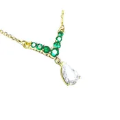 0.69 Carat Pear cut Diamond Necklace Round cut Emeralds 0.35 ct. 14K