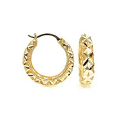 Estate Diamond Cut Yellow Gold Hoop Earrings