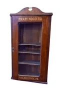 Antique General Store Pratt's Foods Oak Hanging Cabinet, circa 1900