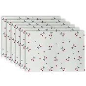 Dainty Home Cherry Woven Vinyl Rectangular Placemat Set of 6, Waterproof Easy Clean Summer Placemats