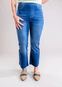 Cello Dark Denim Pull-On Cropped Flare Jeans with Raw Hem