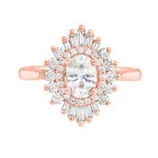 Baguette and Round Diamond Starburst Halo Engagement Ring Setting
