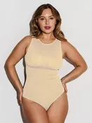 SmoothLayer Seamless Round Neck Bodysuit in Cream