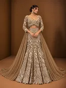 Champagne Taupe Embroidered Reception Lehenga