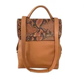 Argentine Leather Backpack Camel Reptile Flap