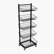 5 Tiered Basket Stand Trolley Single Sided – Black