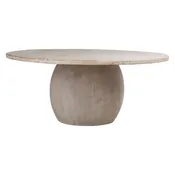72" Round Dining Table, Distressed White, Ball Pedestal Base, Seats 6-8