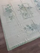 1940s - 1950s Vintage Indian Cotton Hand Block Printed Uncut Fabric Yardage - Cream / Robin's Egg Blue / Abstract Basket Florals - 80” x 96" (#9)