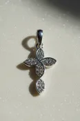 10K White Gold 1/10ctw Natural Diamond Swirl Cross Pendant