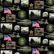 Army USA Military Armed Forces Block Black Sykel Enterprises Cotton Fabric SYK-021-2A