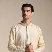 Biscuit Beige Jacquard Patterned Kurta Set