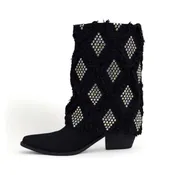 Gram Glam Black Denim Boots with Crystal Diamonds