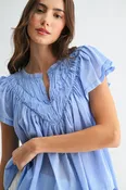 FLUTTER SLEEVE GATHERED NECK DETAIL BLOUSE