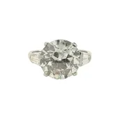 4.95 Carat European-Cut Diamond Three-stone Ring in Platinum