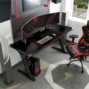 67-inch Black Steel Gaming Desk with LED Lights and USB Ports