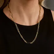 Alternating Round and Elongated Fancy Link Paper Clip Chain Necklace, 18 Inches